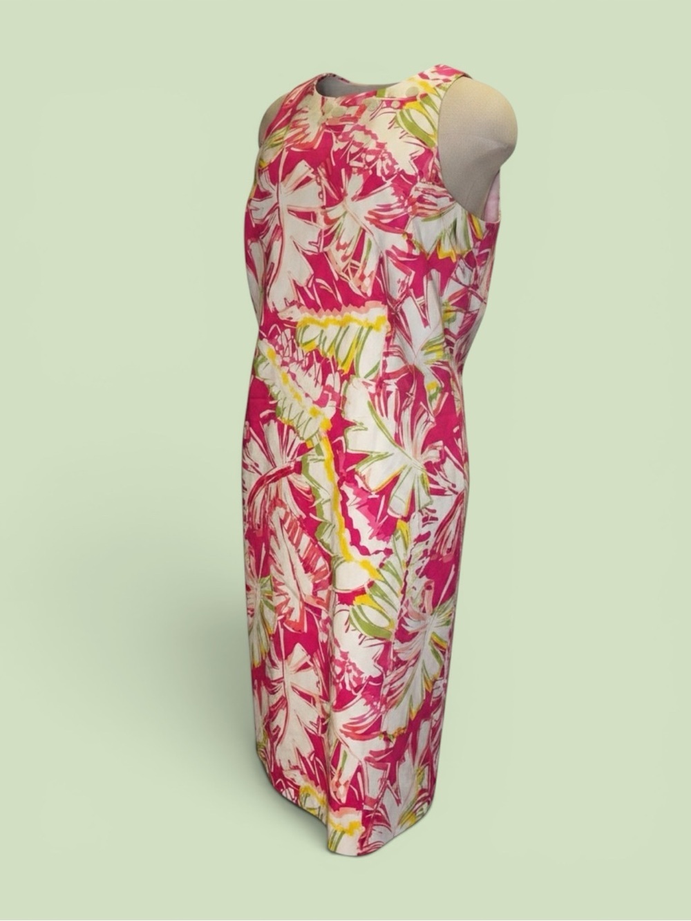 Pappagallo sleeveless tropical palm leaf shift dress